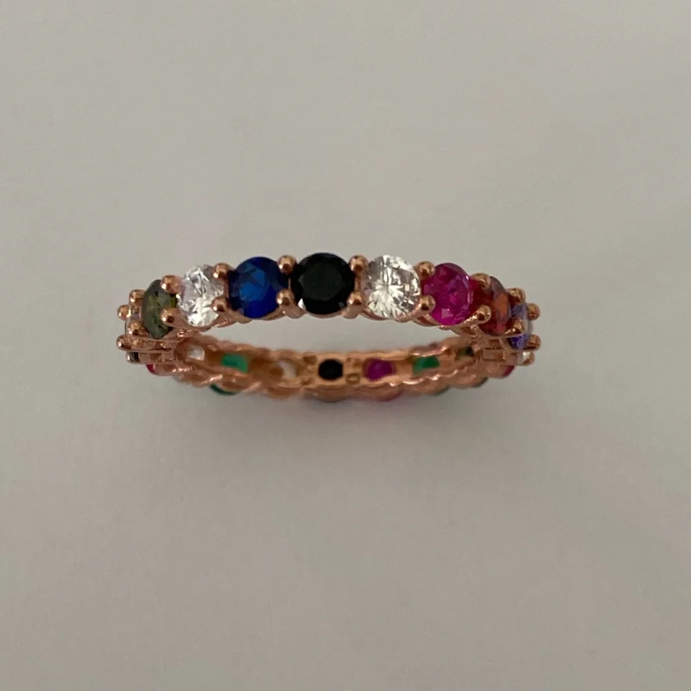 925 Silver size 6.25 band ring round cz 14k rose gold plated